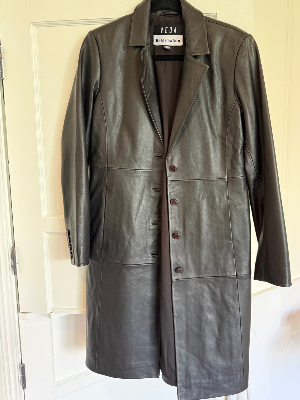 Veda x Reformation Crosby longline leather blazer